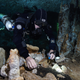 Un buzo del Centro Investigador del Sistema Acuífero de Q Roo (CINDAQ A.C.) recolecta muestras de carbón en la mina sumergida. Se cree que el carbón proviene de la madera que los antiguos mineros quemaban para iluminar la cueva.